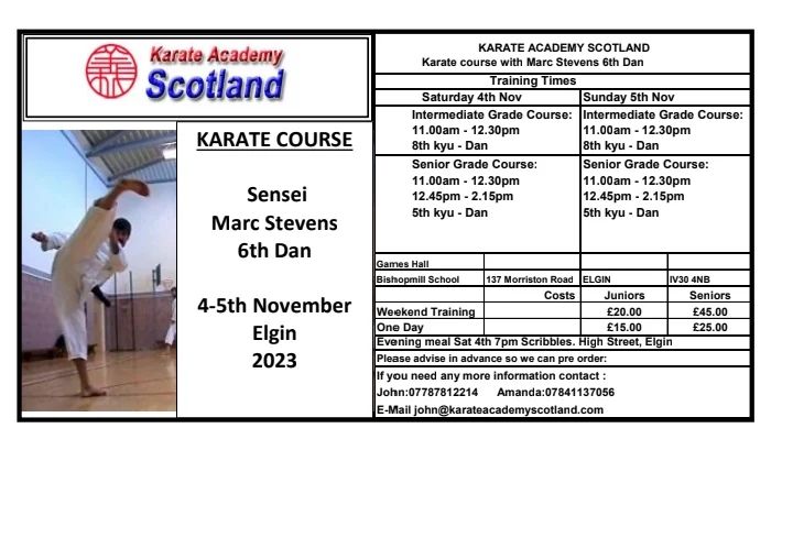 Upcoming Course : Marc Stevens 6th Dan in Elgin